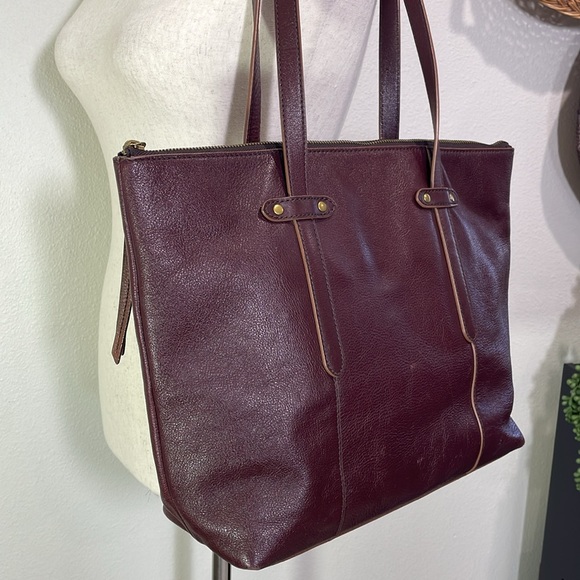 Fossil Felicity Satchel Tote Bordeaux Leather Bag Purse Double Shoulder Strap - Picture 4 of 16